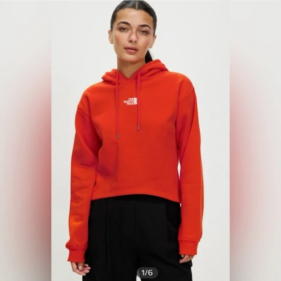 The North Face Hi Lo Hoodie Pullover Sweatshirt Womens XL Red Cropped - Picture 2 of 10